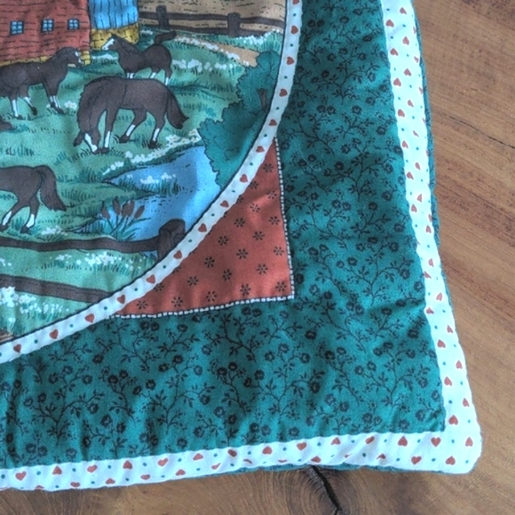 Handmade Quilted Farmhouse Horses Sheep Sky Tote with Hearts Handle - Picture 7 of 7